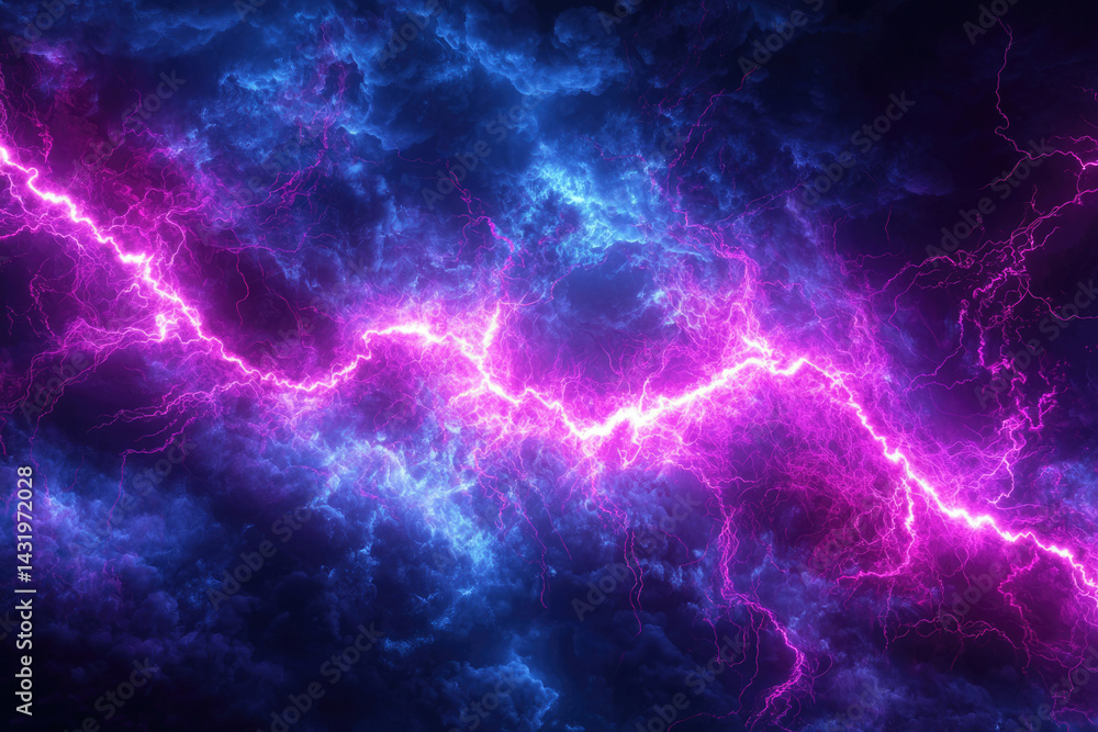 Vibrant purple and blue lightning strikes across a dark, stormy sky, creating an electric and energetic atmosphere. Vibrant purple and blue lightning strikes across a dark, stormy sky, creating an electric and energetic atmosphere.