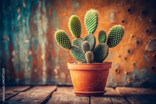 Obraz na płótnie Vintage Style Photo of a Houseplant Cactus in a Terracotta Pot w salonie