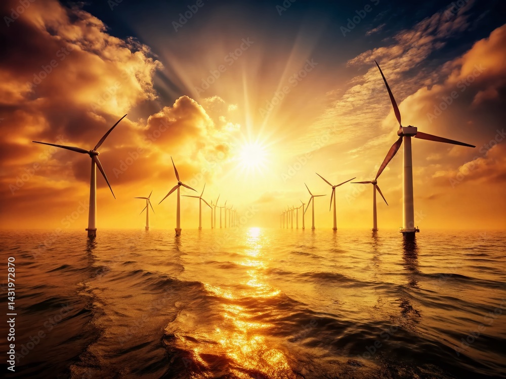 Vintage Style Photo: Underwater & Offshore Wind Turbine Farm - Sustainable Energy