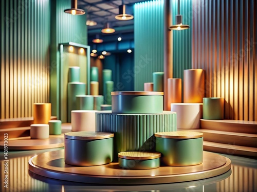 Vintage Style Product Display Stand: Multi-Level Cylinder Showcase Pedestal for Modern Products