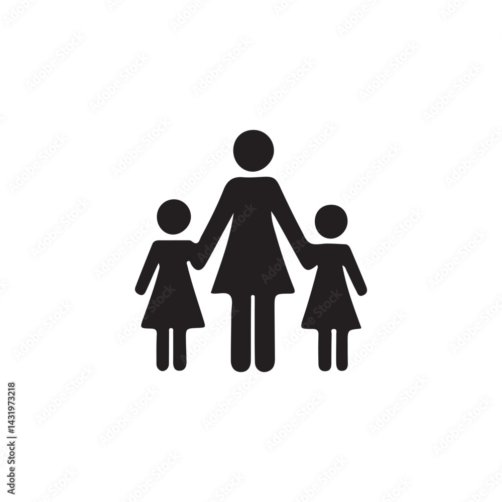 Simple Silhouette of a Mother and Two Daughters.A simple, black and white silhouette of a mother holding hands with two daughters. Simple Silhouette of a Mother and Two Daughters.A simple, black and white silhouette of a mother holding hands with two daughters.
