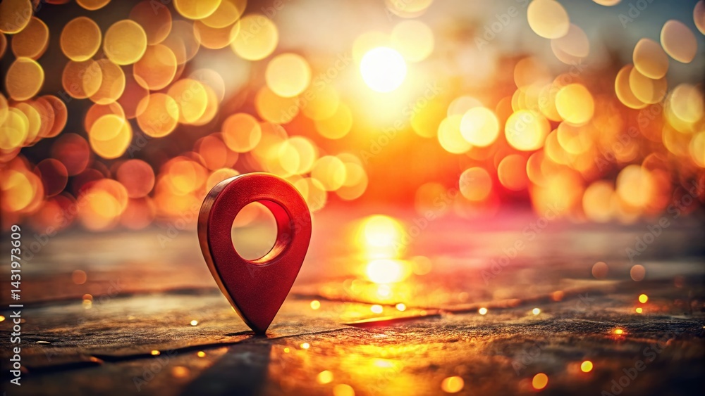 Vintage Sunset Glow: Abstract Red Location Pin Stock Photo