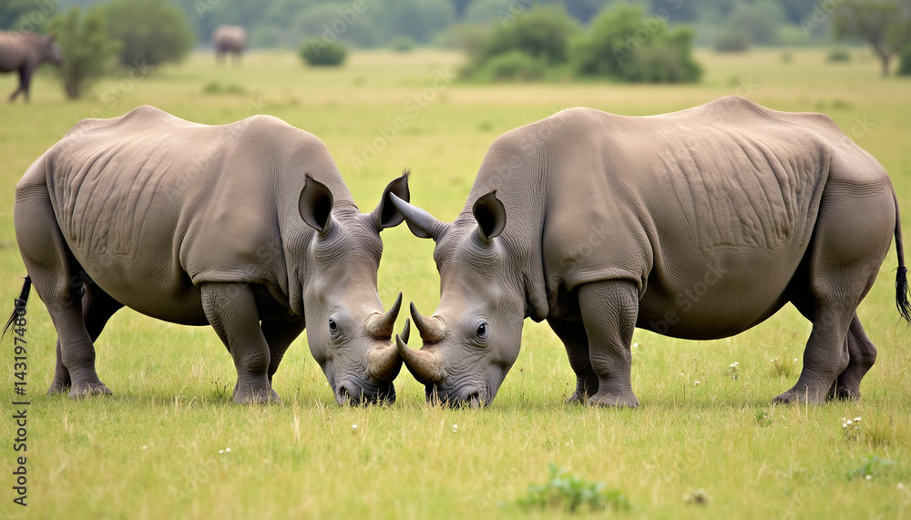 Obraz premium Rhinos Grazing in the African Landscape