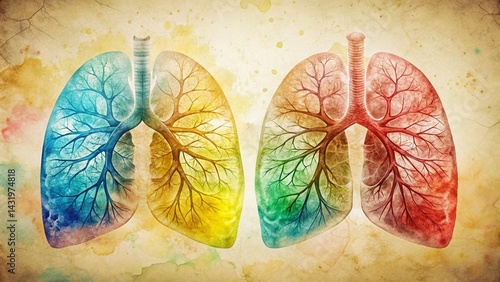 Obraz na płótnie Vintage Watercolor Illustrations: Four Colorful Human Lungs w salonie