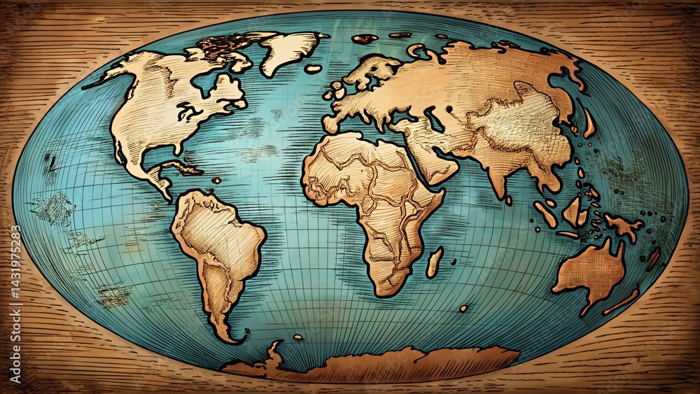 Vintage Woodcut Earth Planet: Global Ecology Illustration