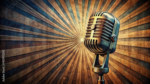 Obraz na płótnie Vintage Woodcut Engraved Microphone, Retro Propaganda Style, Portrait Photography w salonie