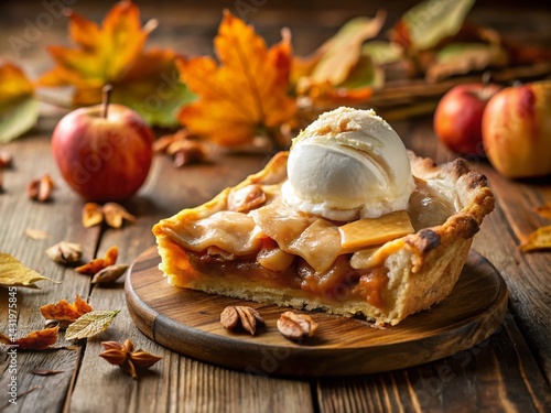 Warm Apple Pie with Vanilla Ice Cream, Double Exposure Photography
