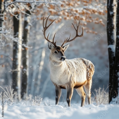 Wallpaper Mural A deer standing in the snow in the woods Torontodigital.ca