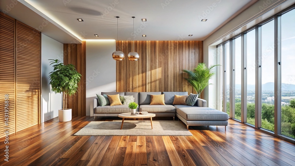 Warm Wooden Living Room Floor with Copy Space - Rustic Interior Design
