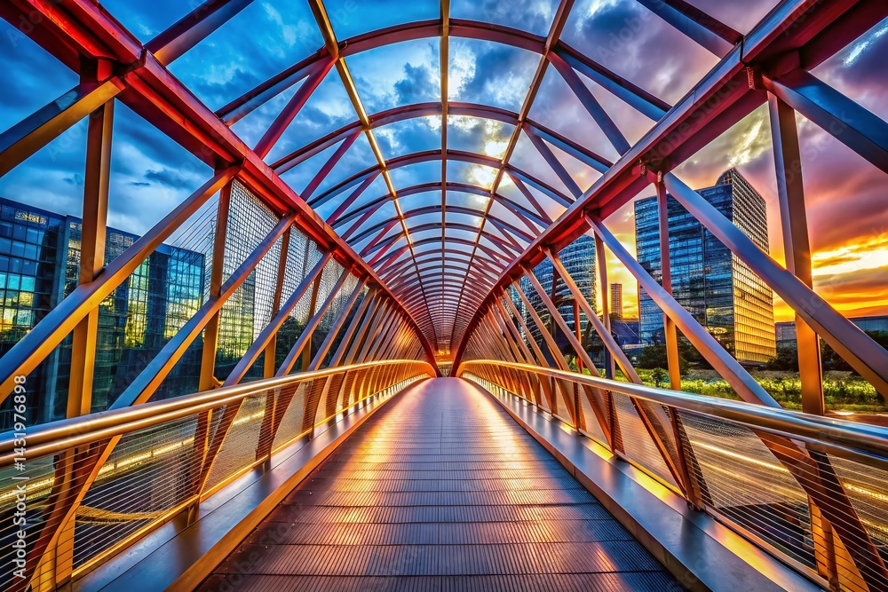 Warring Set Footbridge: Architectural Detail, 32mm Perspective, Steel Structure, Modern Bridge Design