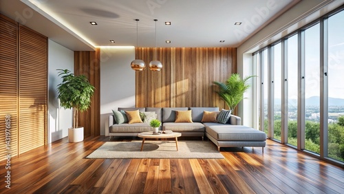 Obraz na płótnie Warm Wooden Living Room Floor with Copy Space - Rustic Interior Design w salonie