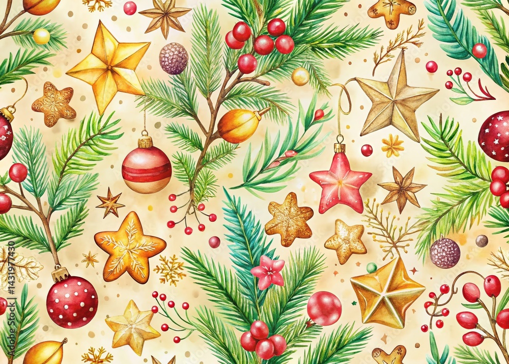 Watercolor Christmas Pattern: Stylish & Warm Holiday Design for Fabric, Paper, & Gift Wrap