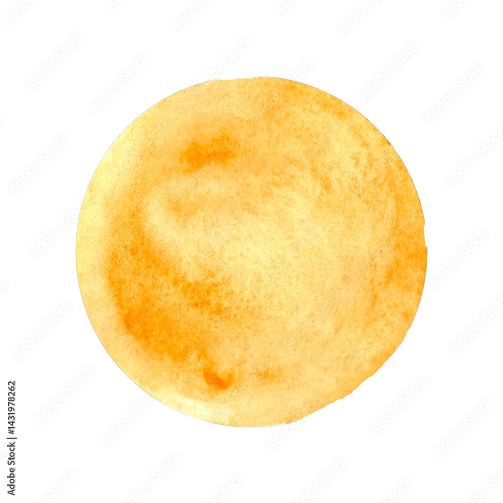 Yellow watercolor sun. Summer decor element.