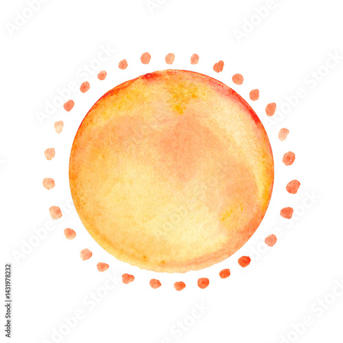 Obraz na płótnie Orange watercolor sun. Summer decor element. w salonie