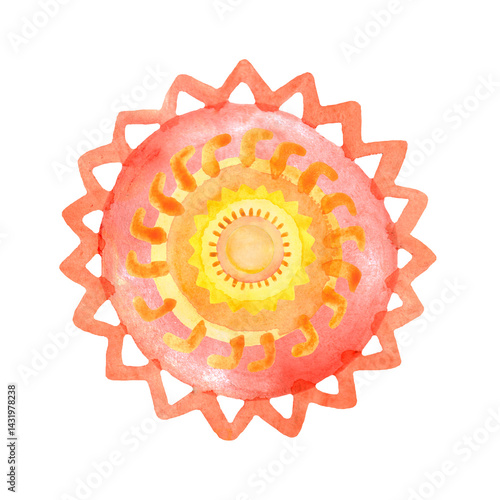 Obraz na płótnie Pink watercolor sun. Watercolor round design element. w salonie