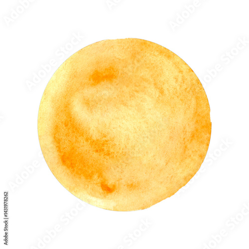 Yellow watercolor sun. Summer decor element.