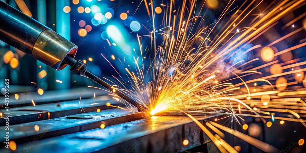 Welding Sparks: Intense Metalwork Close-Up with Copy Space