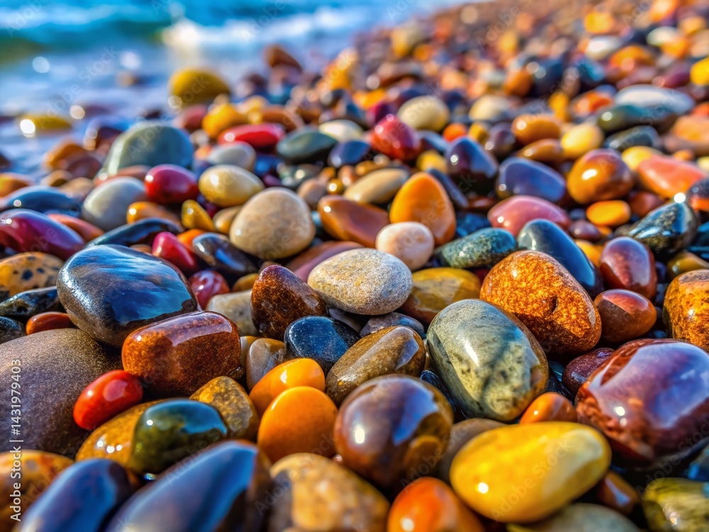Wet Sea Pebbles Background - Smooth, Small Stones Texture