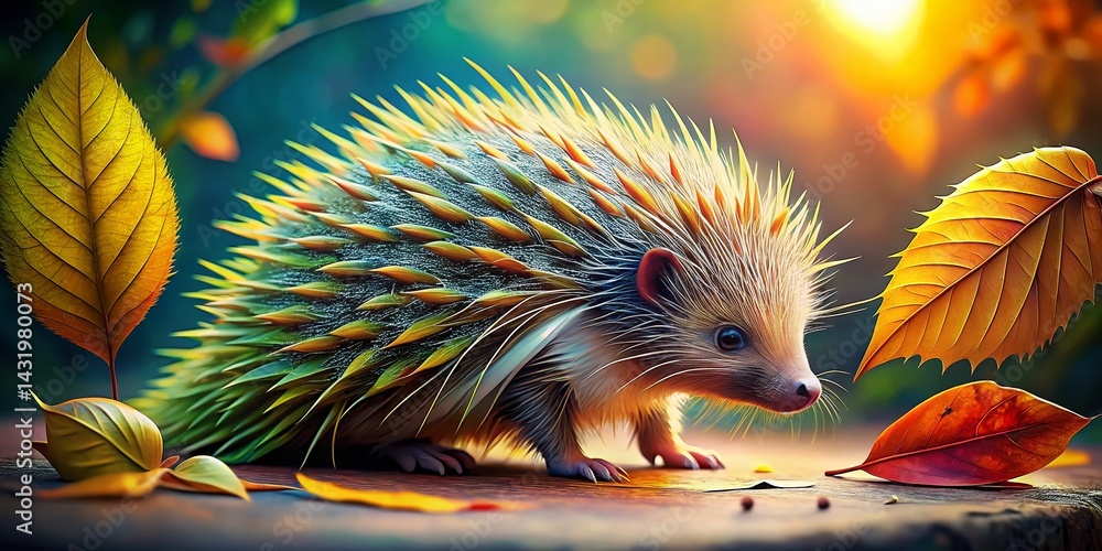 Whimsical Leafy Porcupine: Macro Illustration Coloring Page Stock Photo