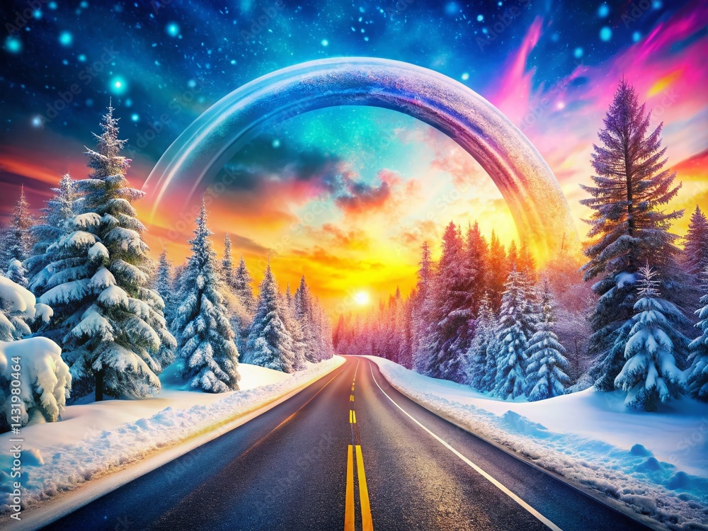 Whimsical Winter Wonderland: Colorful Cartoon Road Loop Animation - 4K Stock Footage
