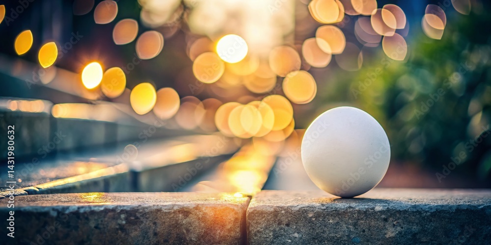 White Ball on Concrete Steps - Soft Bokeh Background