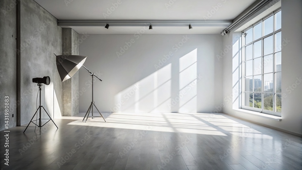 White & Grey Studio Backdrop: Minimalist Product Photography Background with Window Shadow for Text & Presentation