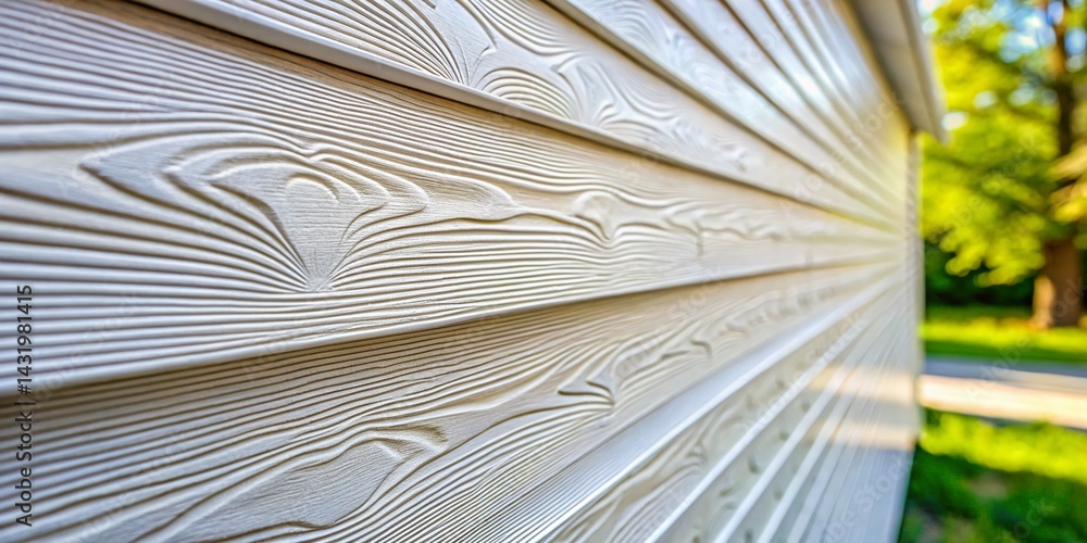 White Wood Grain Vinyl Siding Background with Bokeh, Copy Space, Texture Pattern