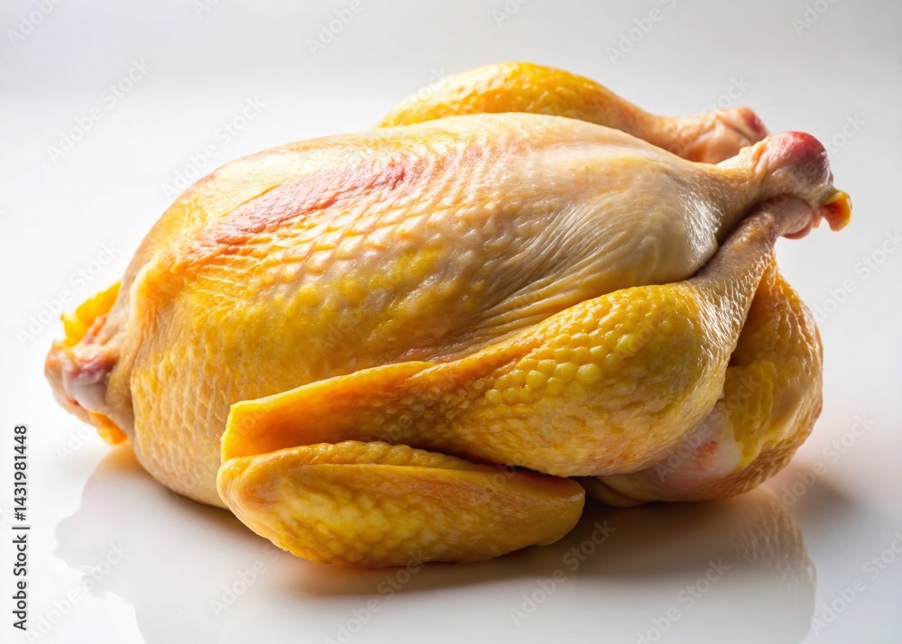 Whole Raw Chicken, Side View, White Background - Fresh Poultry Meat