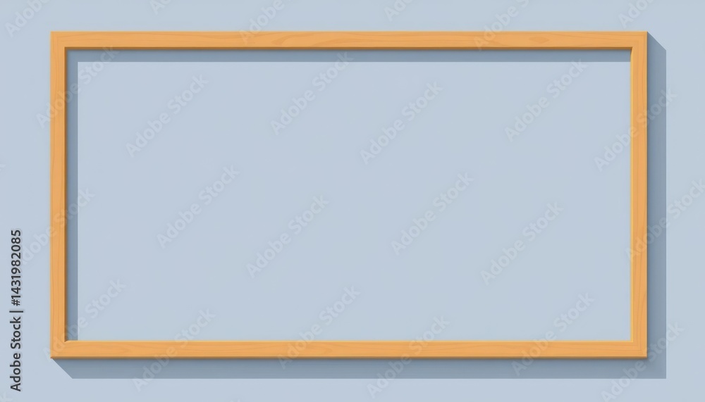 Light Beige Wooden Frame on Light Blue Background Light Beige Wooden Frame on Light Blue Background