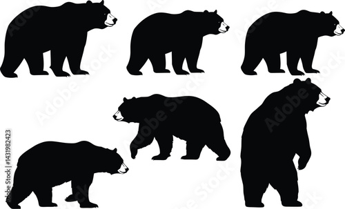 A Black vector silhouettes of wild animals feature a bear, a design illustration of nature's big mammals AI Generative