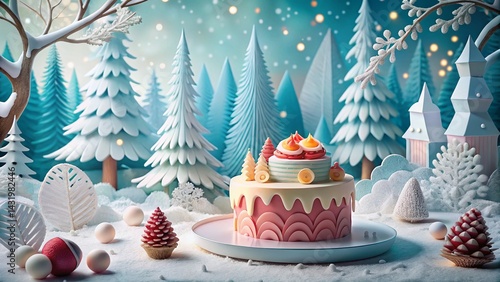 Winter Forest Paper Cut Food Photography: Cozy Festive Treats in Snowy Wonderland