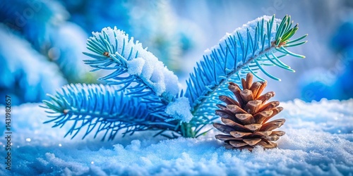 Obraz na płótnie Winter Wonderland: Blue Leaf Pine Tree & Cone - Snowy Forest Stock Photo w salonie