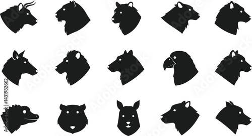 This is a vector illustration set featuring black silhouettes of various animals, including a specific set of black and black and white cats, ideal as cute cartoon icons or design  AI Generative