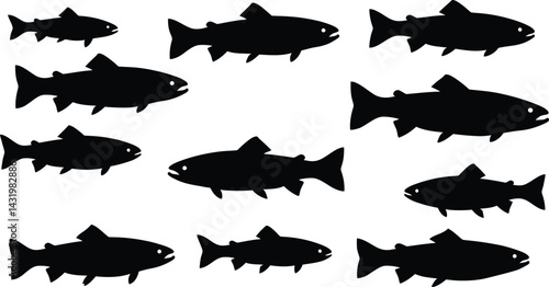 A vector set of sea animal fish silhouettes offers diverse marine icons for aquatic art AI Generative