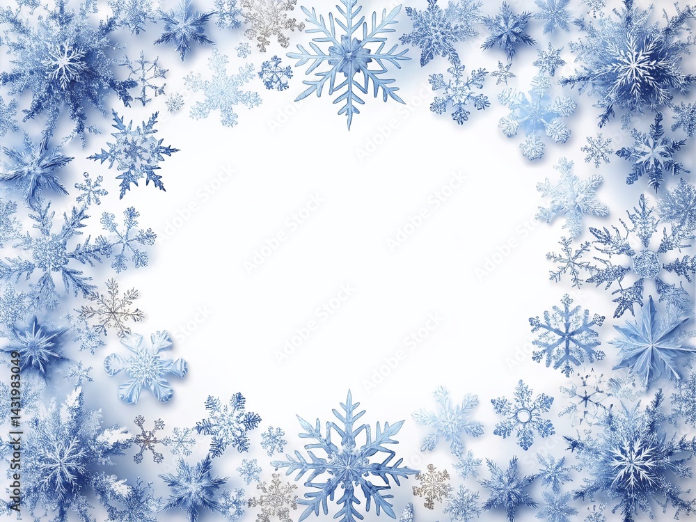 Winter Wonderland: White Snowflake Border Frame, Isolated PNG for Holiday Designs