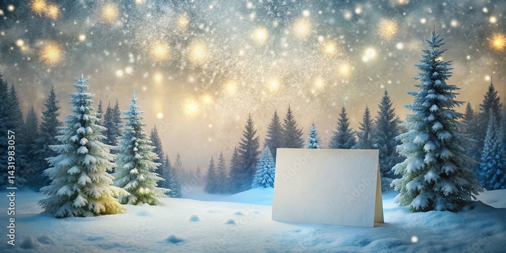 Winter Wonderland: Snowy Forest Greeting Card Background - Flat Design Watercolor Snowflakes