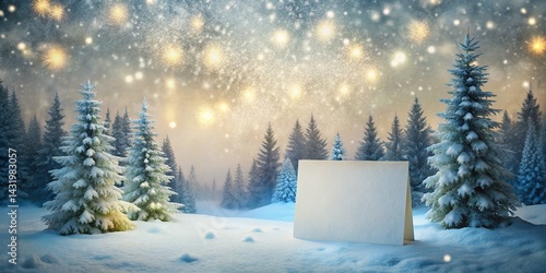 Obraz na płótnie Winter Wonderland: Snowy Forest Greeting Card Background - Flat Design Watercolor Snowflakes w salonie