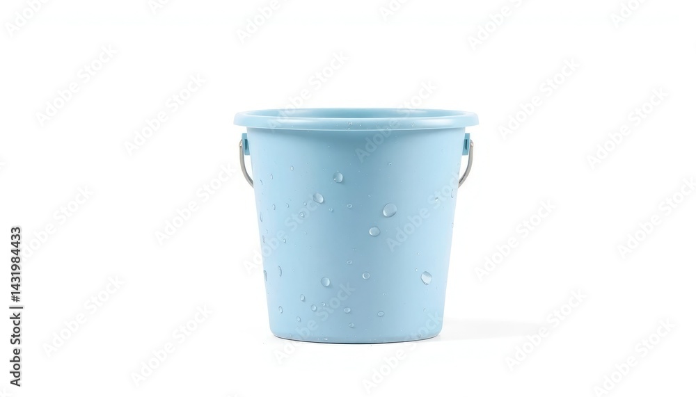 Light blue plastic bucket with water droplets Light blue plastic bucket with water droplets