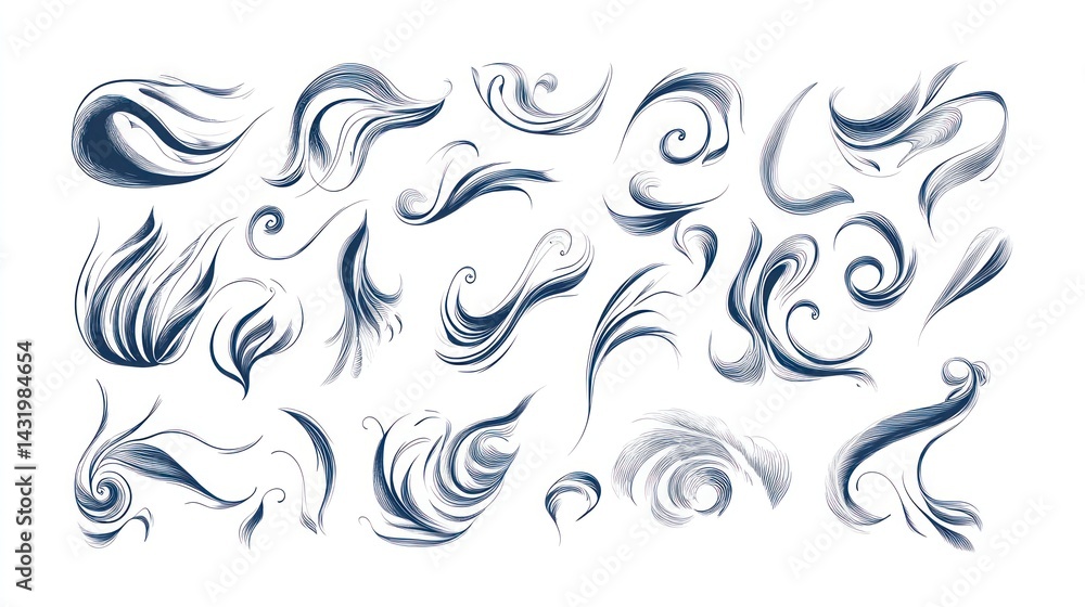 Fototapeta premium Abstract swirling ink designs; white background; design elements