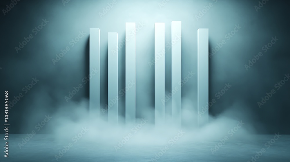Abstract Geometric Columns in Dark Room with Fog Abstract Geometric Columns in Dark Room with Fog
