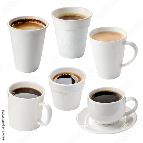 Collection of coffee cup In different perspectives isolated on transparent background, isolated on a transparent backgroundd