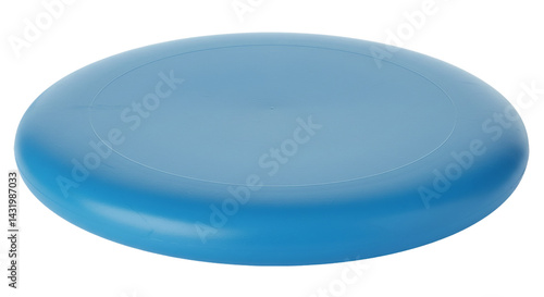 A simple studio shot of a solid blue frisbee disc with a rounded shape on a black background space