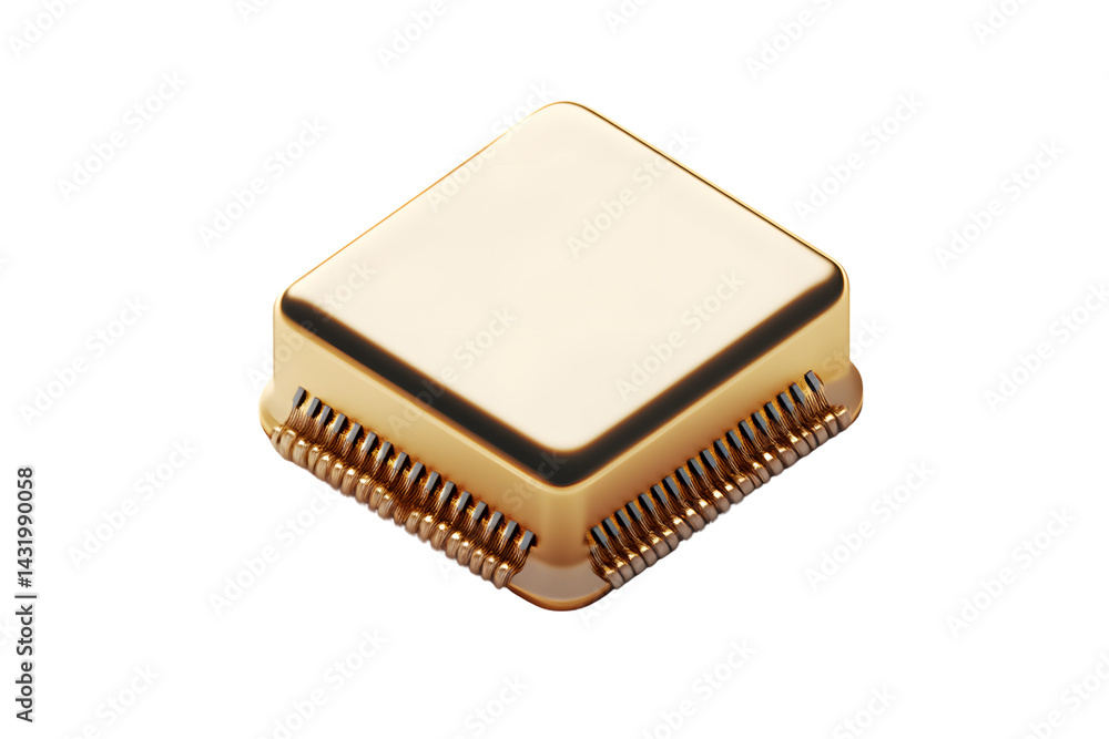 Golden Integrated Circuit Chip with Detailed Pins and Sleek Design for Technology and Electroni Golden Integrated Circuit Chip with Detailed Pins and Sleek Design for Technology and Electroni