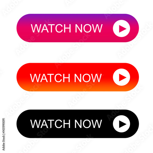 Buttons for web, watch now buttons interactive elements for siteweb and app