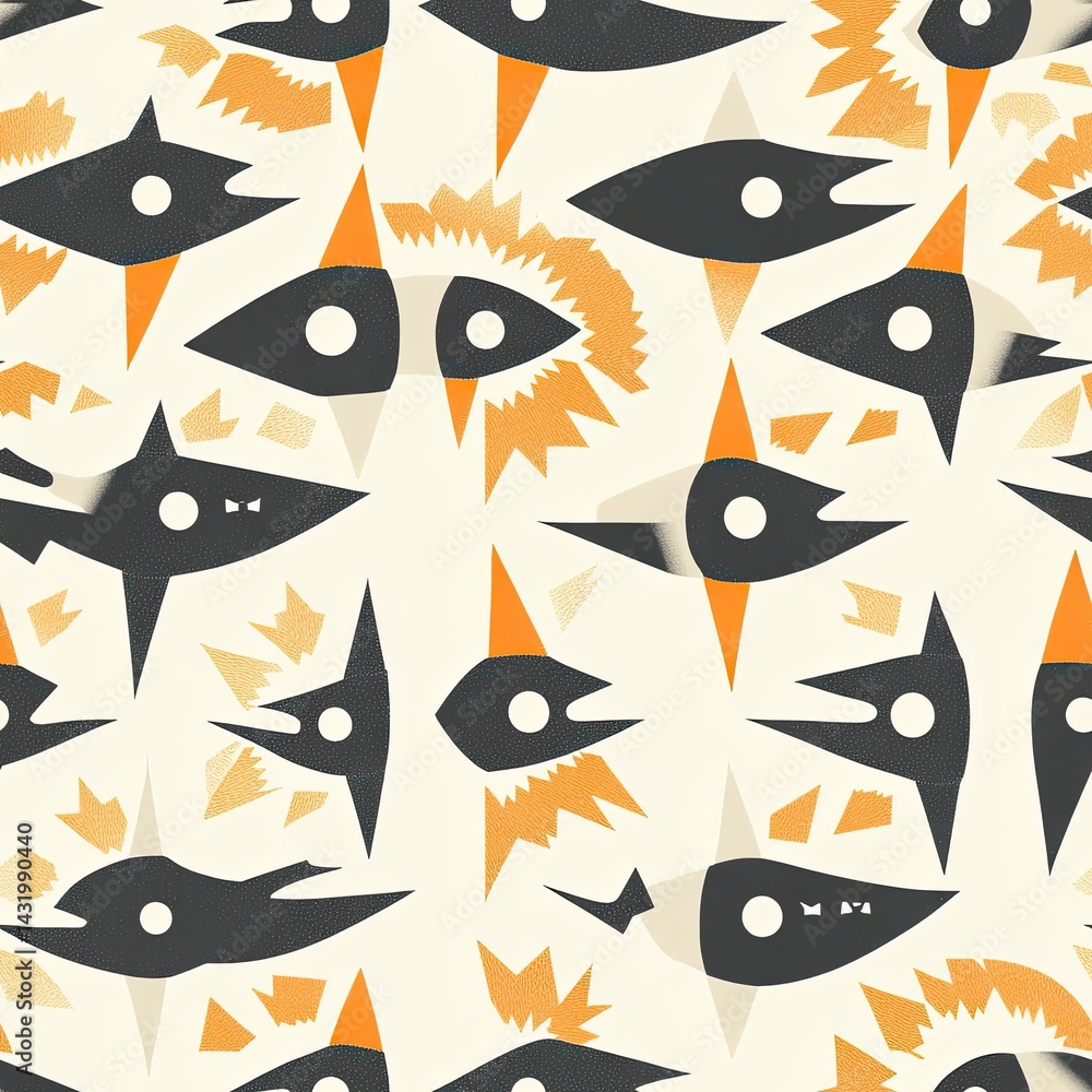 Abstract Geometric Pattern with Orange and Black Elements Seamless Design Textile Print Abstract Geometric Pattern with Orange and Black Elements Seamless Design Textile Print