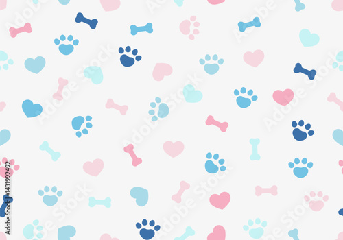 Dog seamless pattern. Bone paw footprint. Adoptation background. Pets adoption. Veterinary care and facilities. Homeless pet rescue