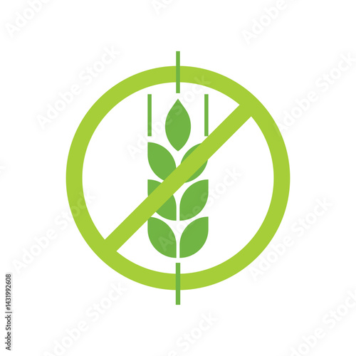 Gluten free icon. Logo symbol gluten free bread. Grain wheat. Oat fiber food against celiac disease. Green round label isolated on white background. Badge cereal. Spike sticker. Vector illustration