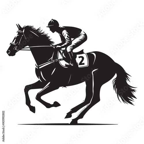Horse And Jockey Silhouette Vector Illustration White Background