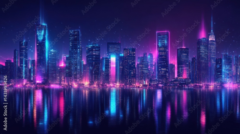 Fototapeta premium Neon City Skyline at Night (3)