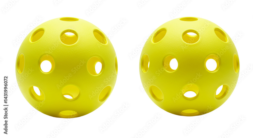 custom made wallpaper toronto digitalTwo yellow pickleballs with holes arranged side by side on a plain black background in a studio shot photography transparent background